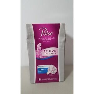 1-Poise Ultra Thin Pads w Wings Active #4 Moderate Reg Length Incontinence NEW